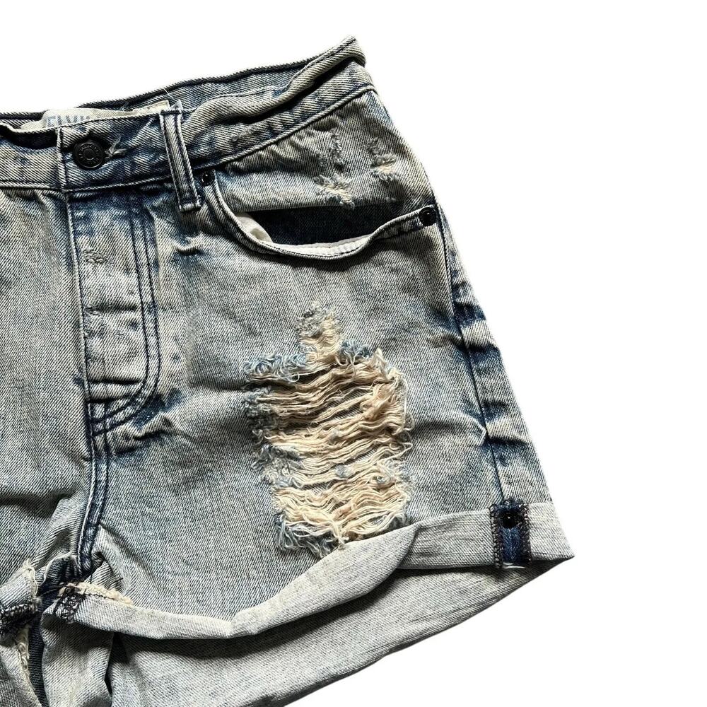 Brandy Melville Shorts Womens 26 Blue Distressed Denim Cut Off Cuffed High Waist - Picture 3 of 15